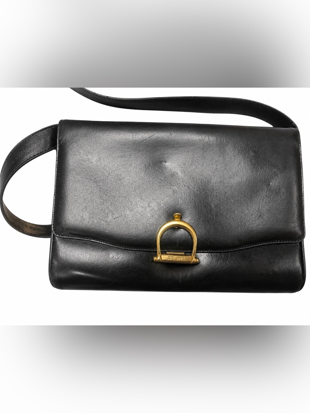 Vintage CÉLINE 1970s/early 1980s Celine Black Leather Purse, Calf Leather Bag